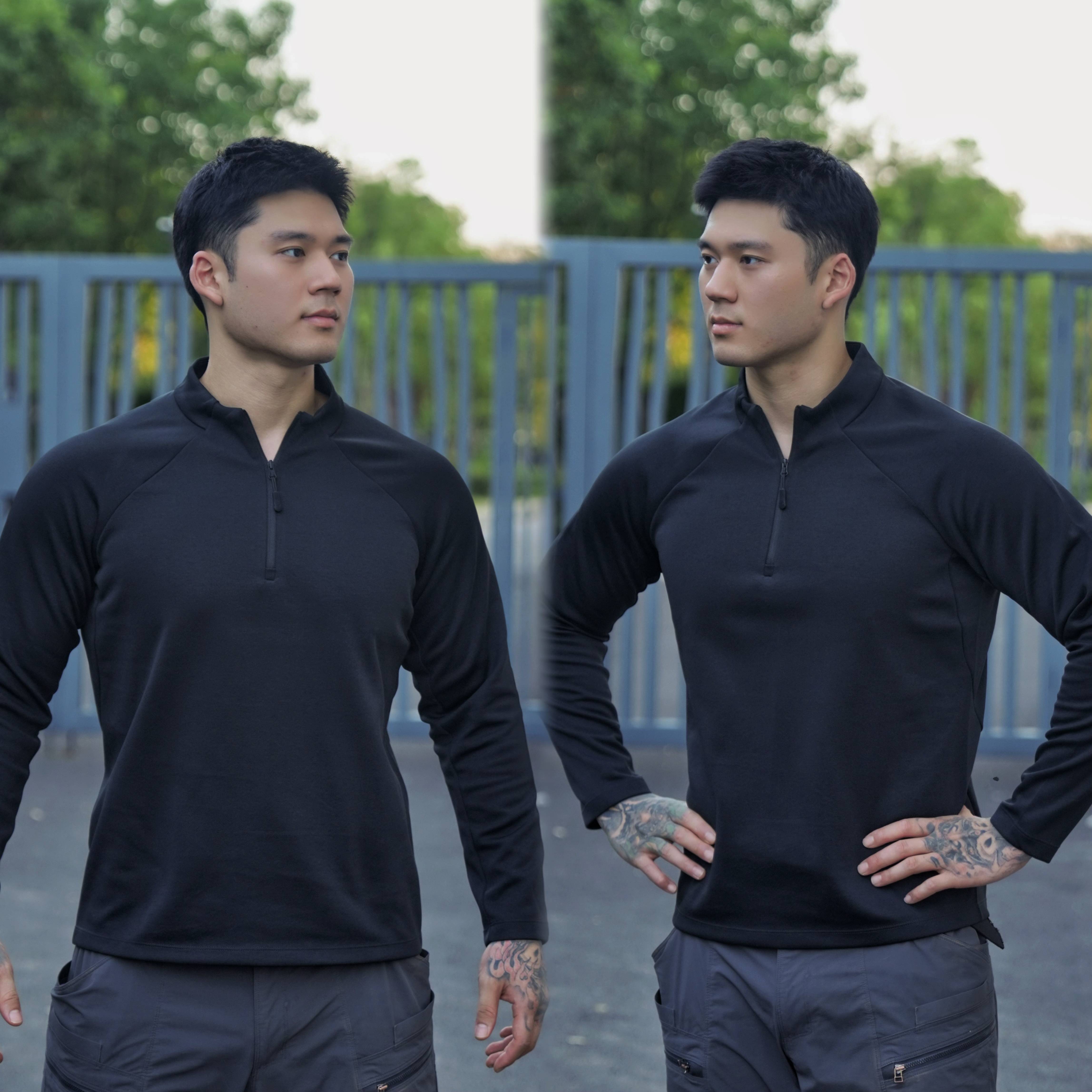 休闲风立领半拉链运动长袖T恤男黑色透气百搭卫衣秋冬薄款插肩袖