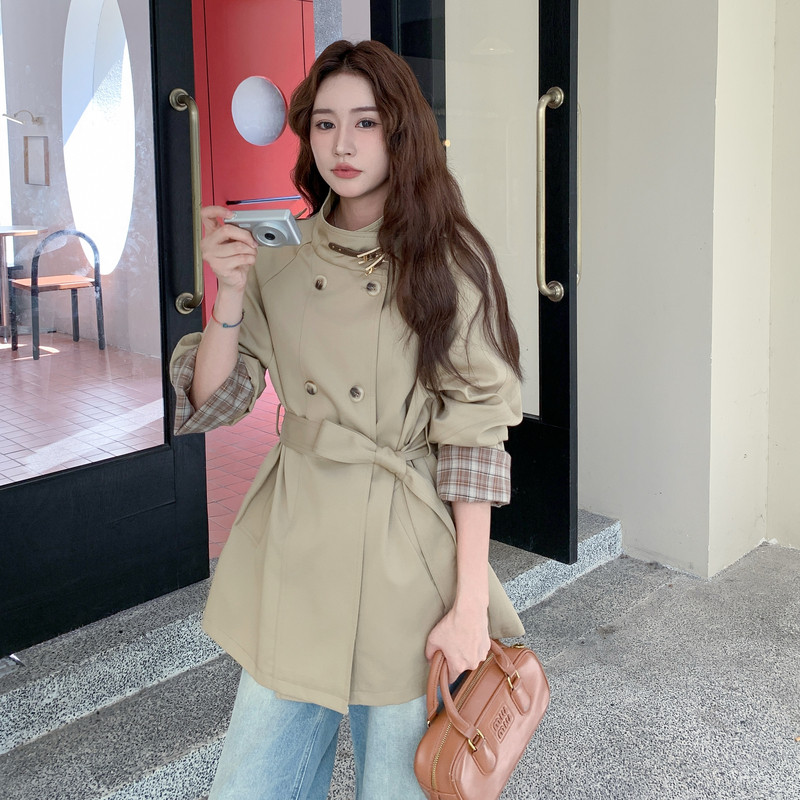 新款卡其色风衣外套袖中长款057-9162p175k268,女装短外套,2B080
