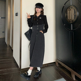 春装黑色拼接牛仔连衣裙8785-P155K218，女装连衣裙，2B080