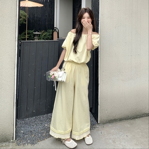 新款 夏装花边黄色套装两件套 9150p145k218图片