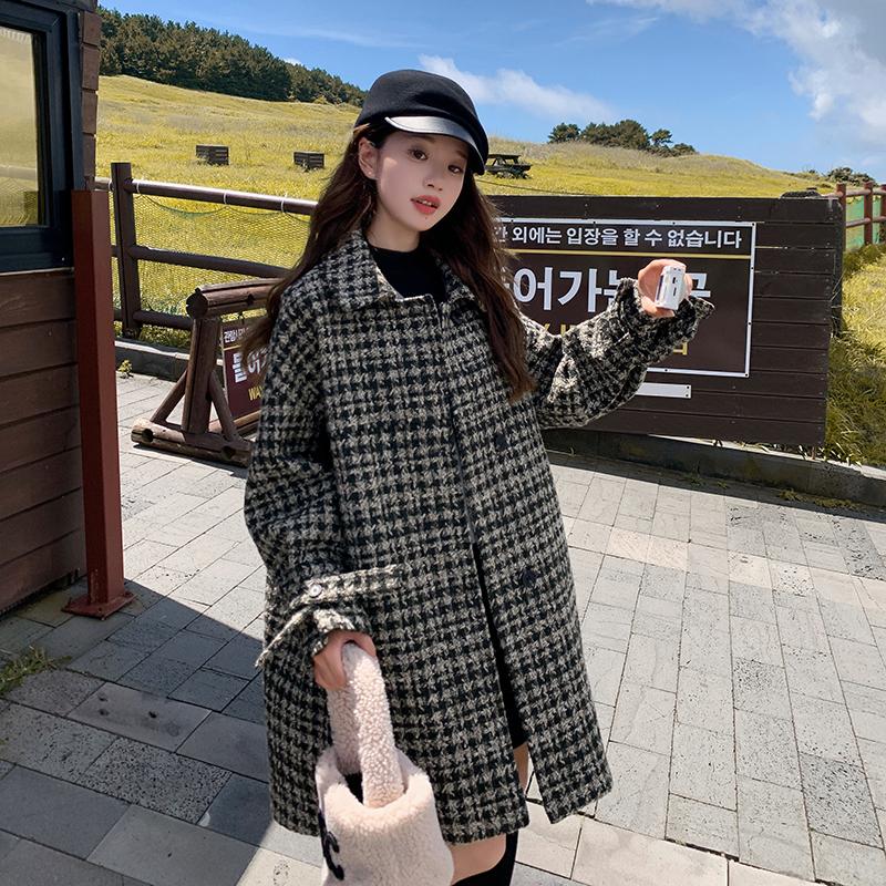 加棉加厚毛呢外套千鸟格大衣057-8831-P175K278,女装毛呢外套,2B080