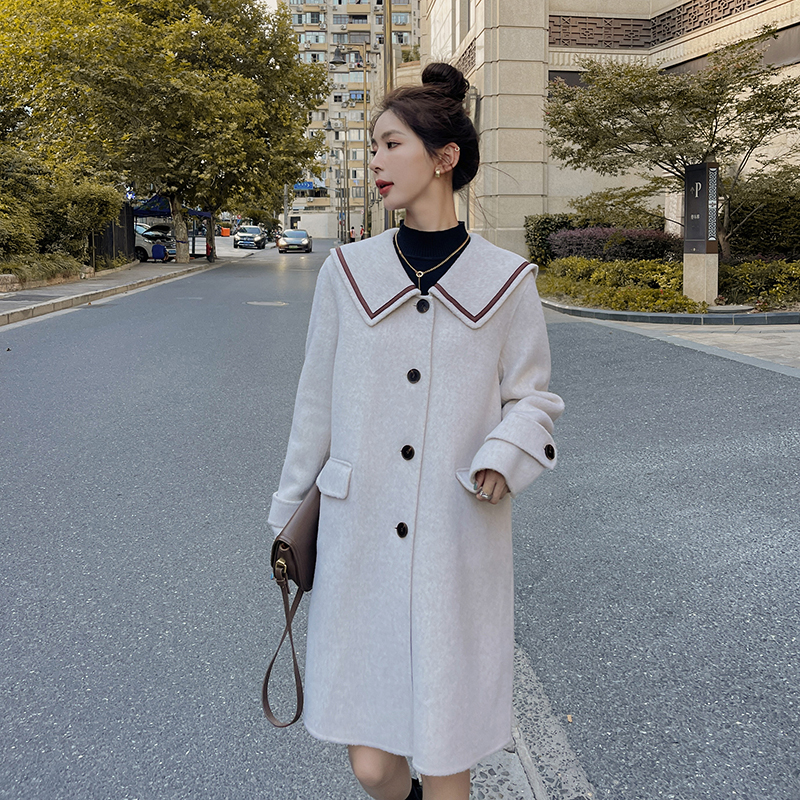 新款冬装毛呢大衣海军领呢大衣057-5859-P175K258，女装毛呢外套，唯尔萱