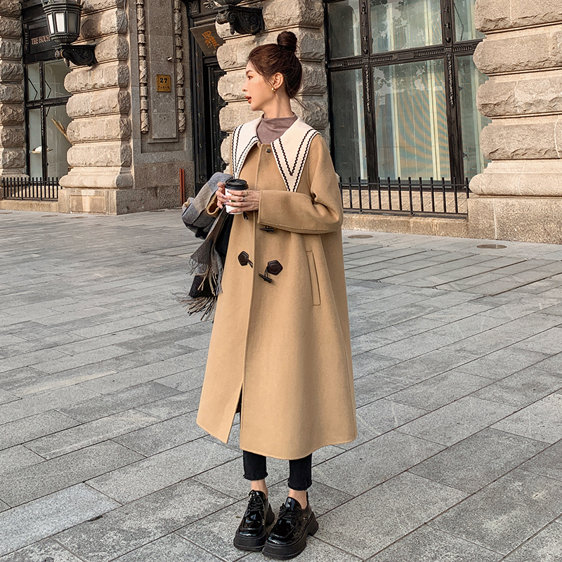 冬装新款撞色娃娃领毛呢大衣057-5871-P175K278，女装毛呢外套，唯尔萱