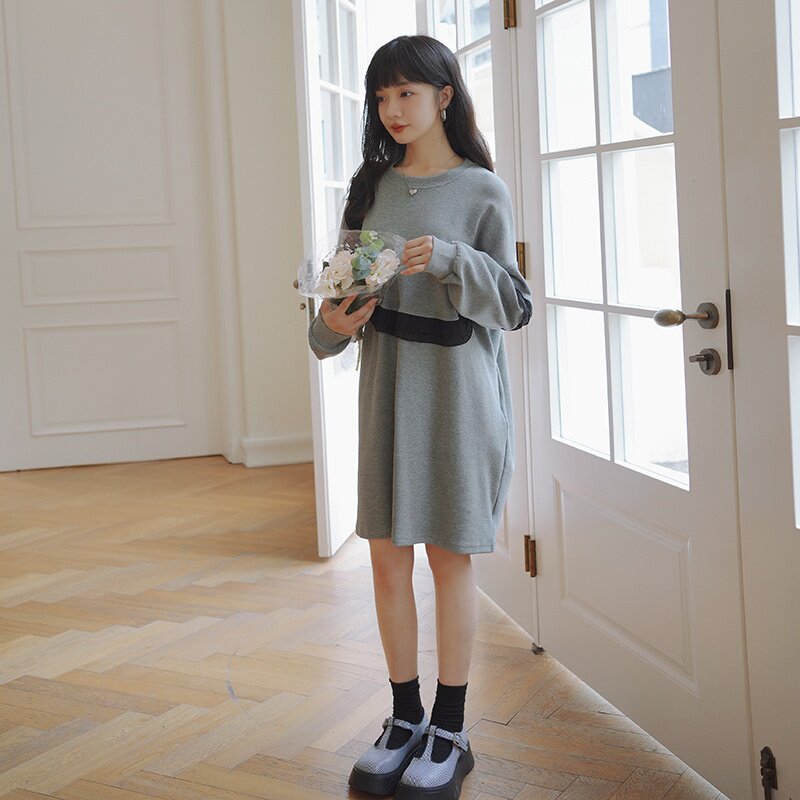 秋装新款黑色花边卫衣057-5837-P105K158,女装连衣裙,2B080