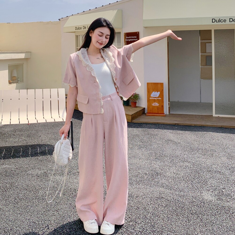 新款夏装粉色蕾丝两件套装9122p170k248,女装套装/套裙,2B080