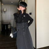 现货秋装黑色拼接牛仔连衣裙057-8785-P155控218，商品下架区，唯尔萱