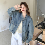 可盐可甜毛边牛仔外套女2025秋季新款复古韩版宽松小个子夹克上衣，商品下架区，唯尔萱