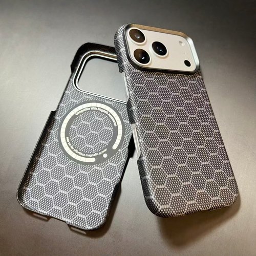 适用于苹果iPhone17 ProMax凯夫拉手机壳17Pro芳纶碳纤维编织蛇鳞盔甲蜂窝纹足球纹磁吸轻薄手机保护套男士
