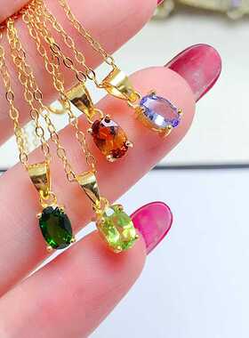 天然彩宝吊坠925银镶嵌坦桑透辉橄榄石榴石简单爪镶吊坠精致百搭