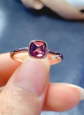 简单包镶款活口戒s925银镶嵌天然镁铝石榴石糖塔戒指5*5百搭款
