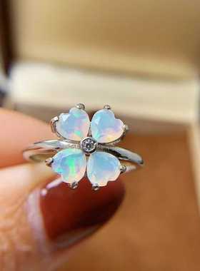 彩宝首饰多粒宝石戒指s925银镶嵌天然刻面心形活口女戒食指戒