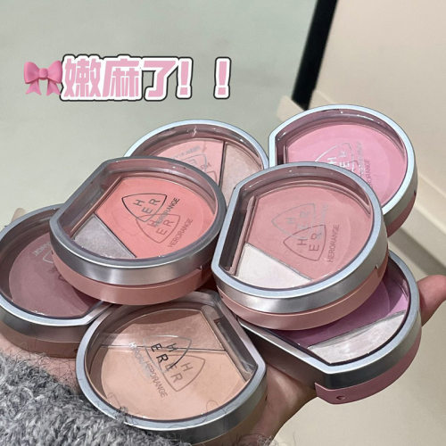新款 HERORANGE~溢彩醒色盘嫩妹多用高光提亮膨胀收缩双色腮红