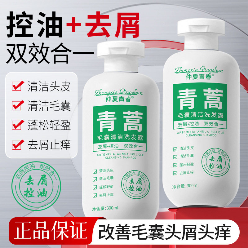 仲夏青春青蒿洗发水毛囊清洁洗发露洁净头皮去屑控油双效洗头膏