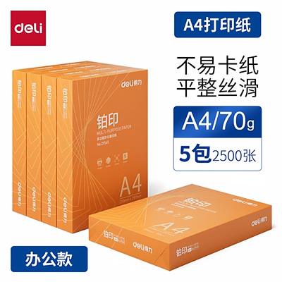 整箱Deli/得力铂印A4纸打印复印纸70g80克办公白纸学生草稿纸5包