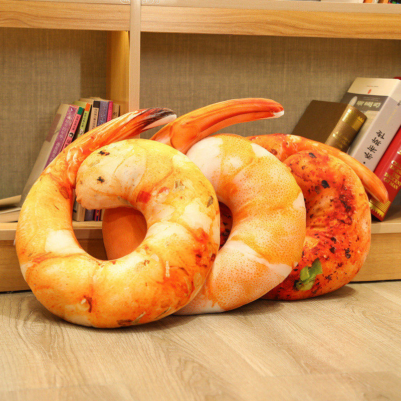 拍照道具P棉创意仿真虾仁颈枕U型