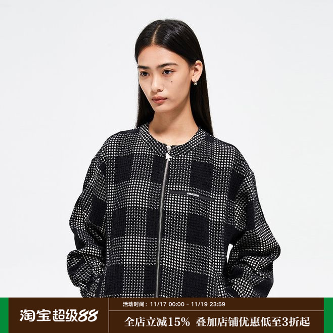 FMACM闷与狂 小香风编织复古格纹夹克2024秋季新款情侣设计感外套