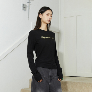 Mood Like Me 保暖轻柔修身 slogan长袖打底T恤2024春秋新款上衣