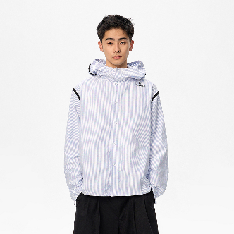 FMACM闷与狂 24SS 织带结构连帽条纹衬衫外套2024春秋款通勤外壳