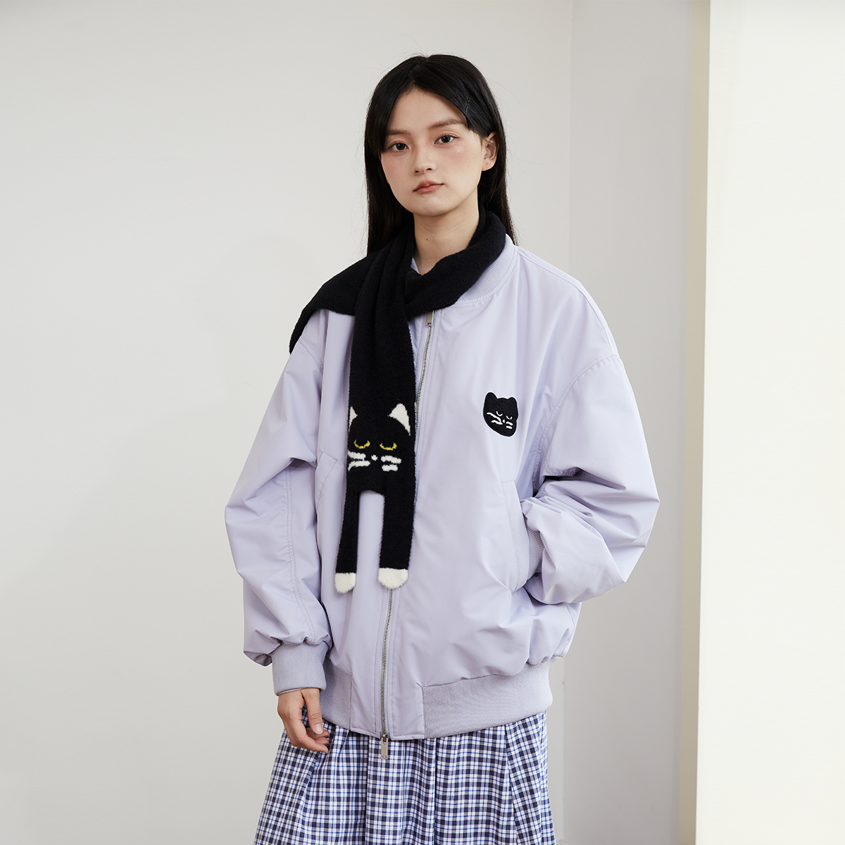 MoodLikeMe 猫咪头毛巾绣夹棉MA1飞行夹克2024秋冬设计感时尚外套