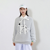 MoodLikeMe 斑点狗插画涂鸦仿貂毛卡通2024初秋洋气圆领套头毛衣