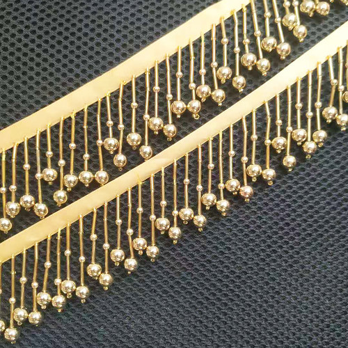 金色泡珠5cm手工钉珠花边裙摆