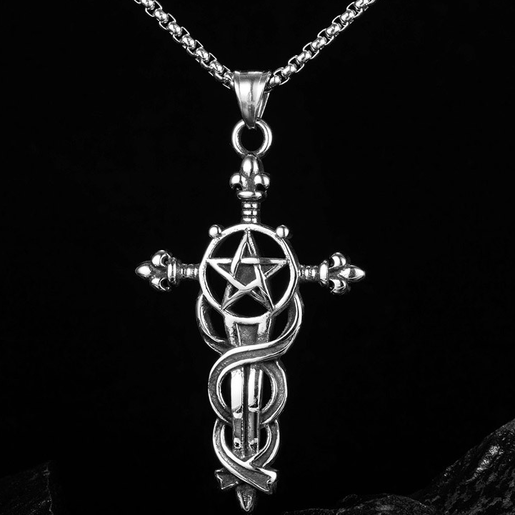 古罗马战神圣剑钛钢十字架兄弟项链男霸气威武复古做旧大个头吊坠