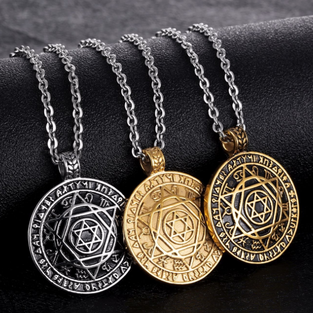 霸气另类时尚圆形军牌吊坠男个性六芒星潮人兄弟项链可刻字送礼物