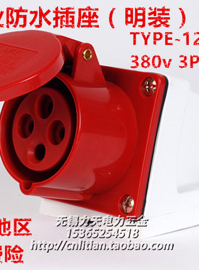 TYPE-124 IP44防水航空工业插座(明装固定式)4芯32A 3P+E 380V 6H