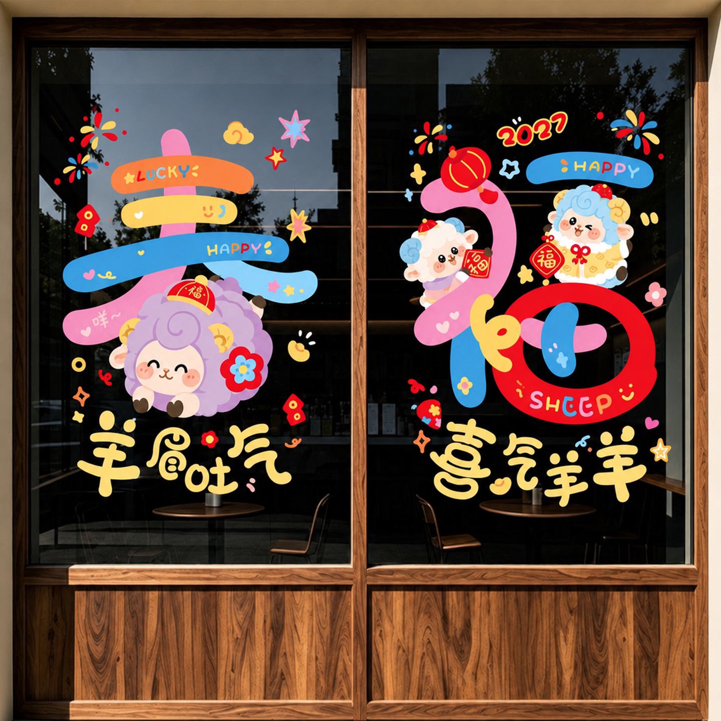 2027新款窗花贴纸羊年新年福字静电贴春节过年玻璃装饰贴画橱窗贴