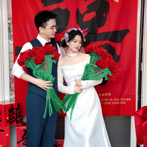 一路生花仿真玫瑰花束接亲不堵门