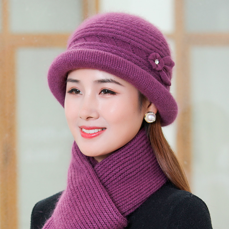 秋冬女士毛线帽优雅卷边亮片