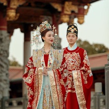 宋制汉服婚服结婚拖尾重工凤冠霞帔定制红色中式婚礼全套租赁出租