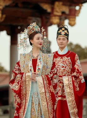 宋制汉服婚服结婚拖尾重工凤冠霞帔定制红色中式婚礼全套租赁出租