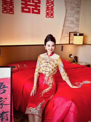 满庭芳同心旗袍套装结婚订婚中式