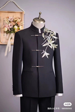 出租男士新中式国风西装订婚结婚敬酒礼服中山装新郎婚礼服装定制