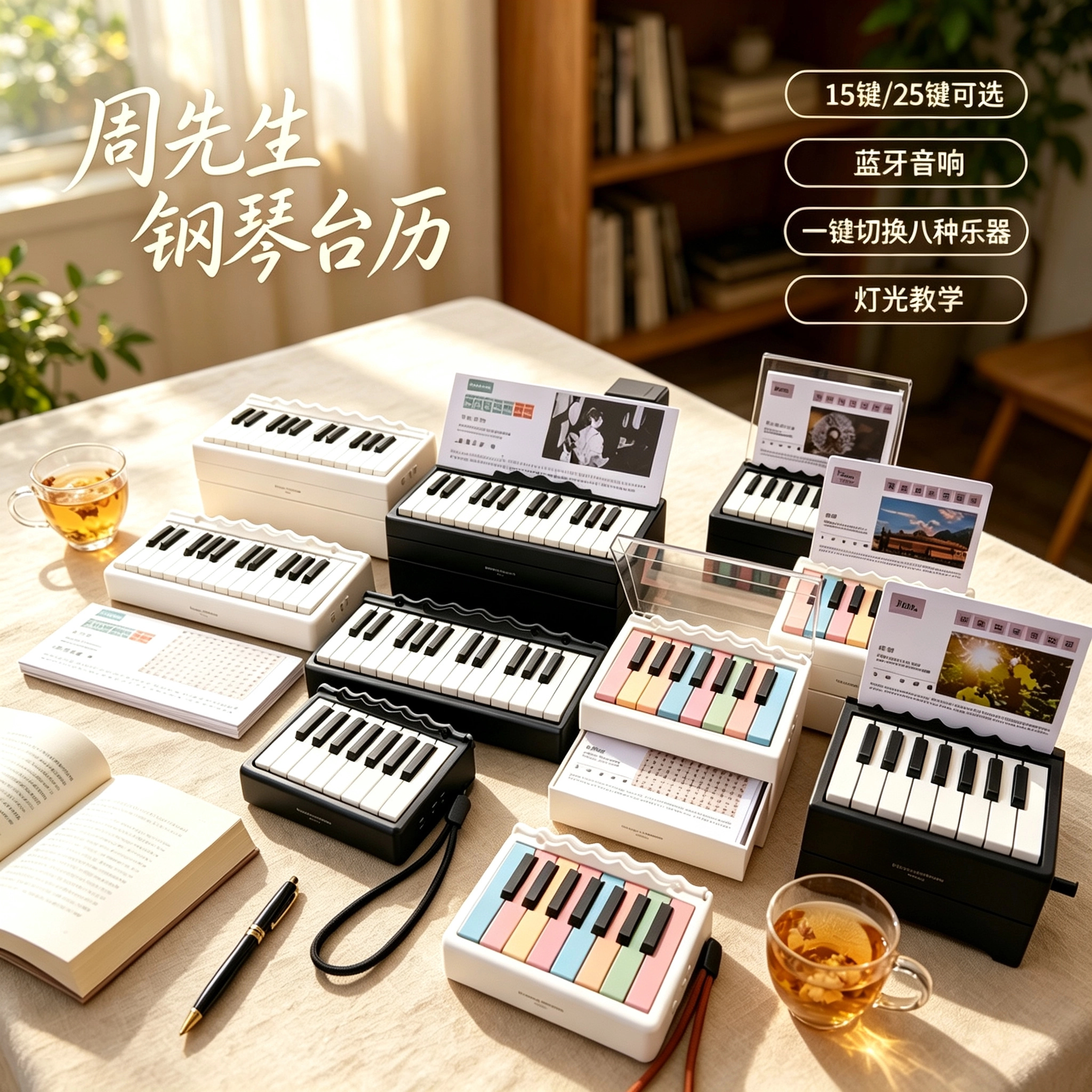 2027新款周董可弹奏多重乐器的蓝牙灯光钢琴台历日历创意新年礼物
