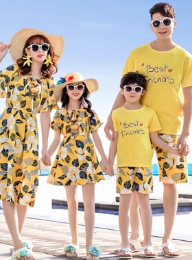 海边度假亲子装套装2026新款沙滩装一家三四口母子母女连衣裙夏装