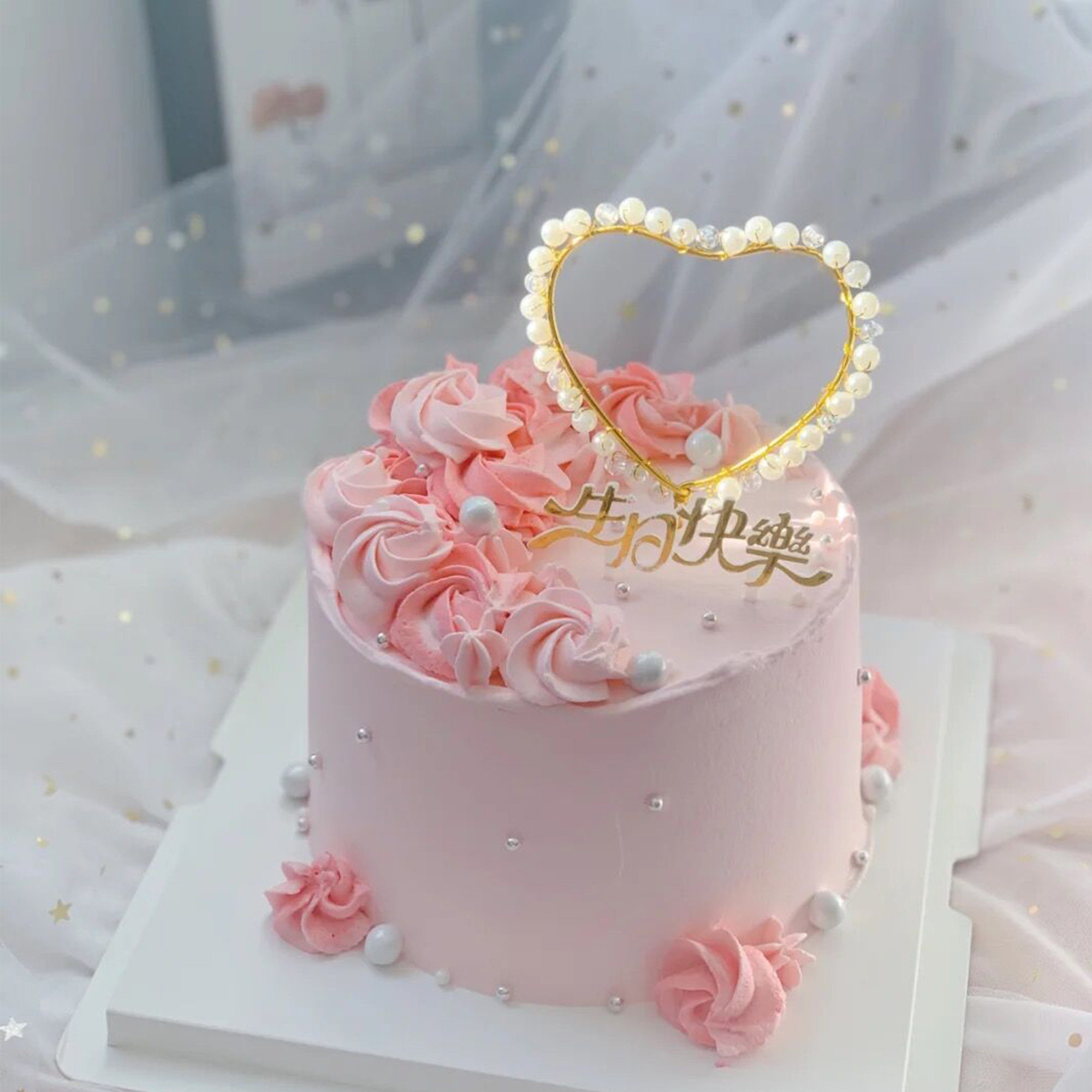 爱心蛋糕铁环生日装饰七夕女王节水晶奢华婚礼甜品台蛋糕装饰摆件