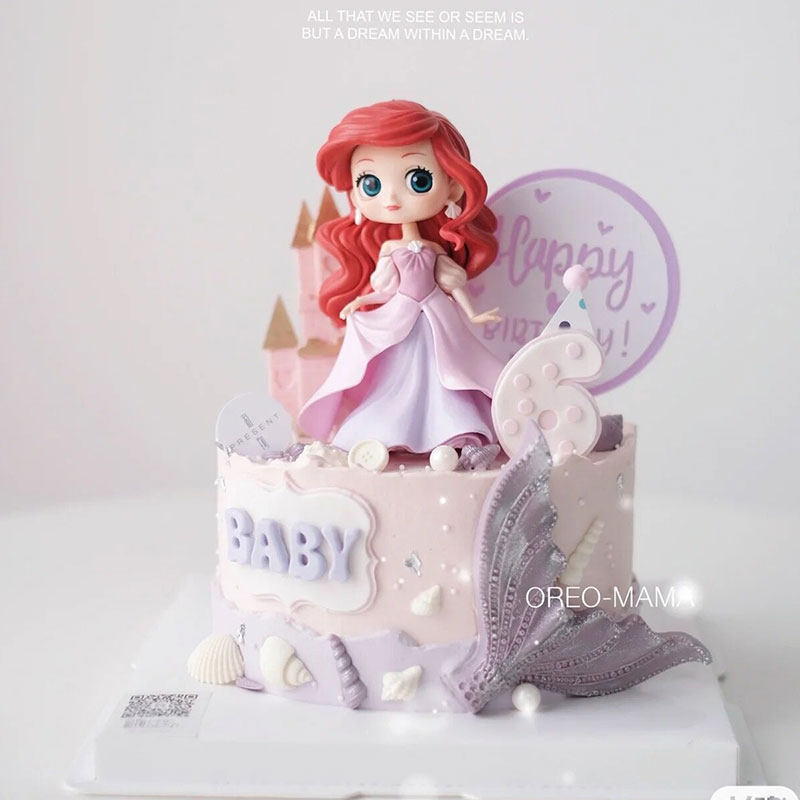 复古人鱼公主爱丽儿烘焙蛋糕摆件儿童女孩女神生日美人鱼主题装扮