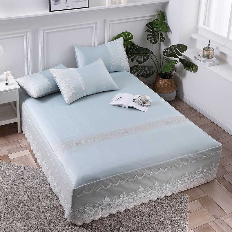 夏季床罩床裙式冰丝凉席三件套蕾丝花边床单防滑凉感床罩套夏天在类目 床上用品, 床裙中 - 来自Buy2taobao.com提供专业的淘宝代购服务