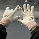 手套冬季 女可爱骑行保暖加绒加厚防寒学生毛线秋冬天可触屏棉手套