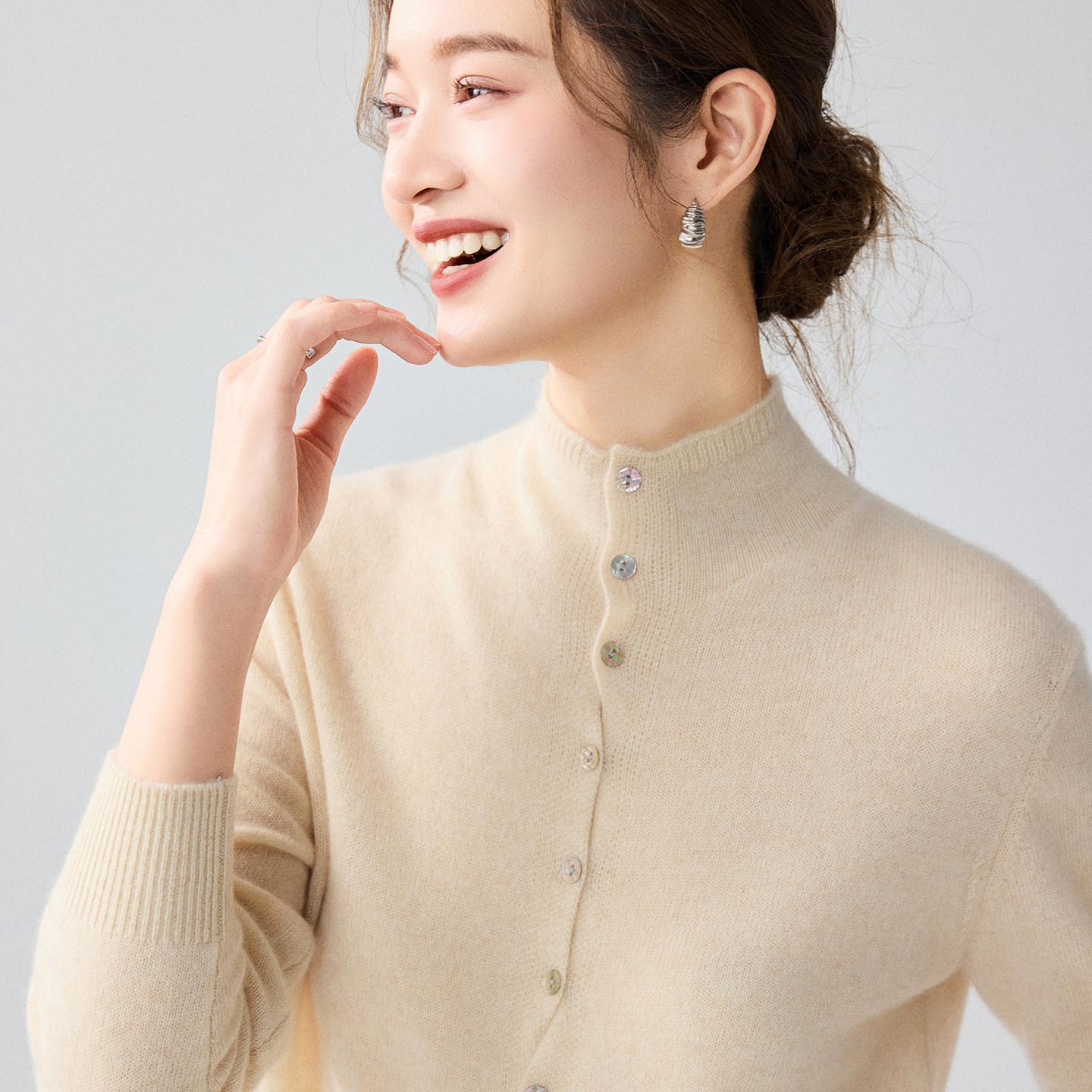 重磅纯羊绒女高领两穿开衫