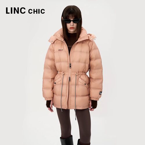 LINC收腰轻薄中长款连帽羽绒服