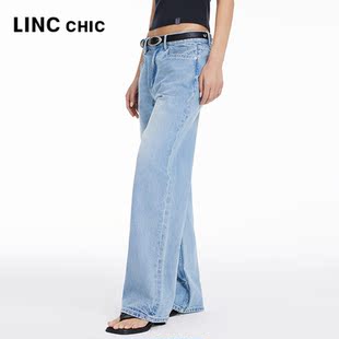 LINCCHIC金羽杰裤子女款中腰浅色垂感直筒牛仔裤女S241JE131