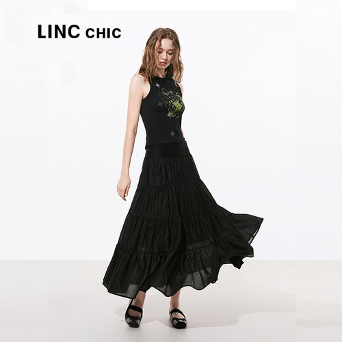 LINC金羽杰夏新高腰百褶半身裙