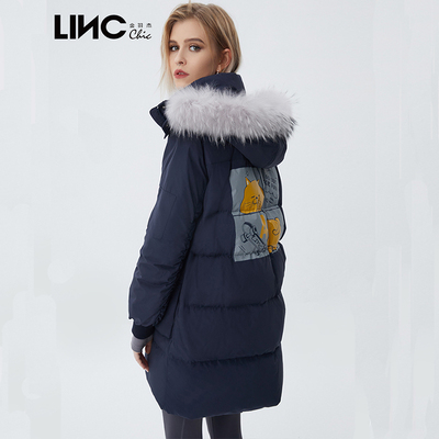 LINCCHIC简约动漫图案毛领羽绒服