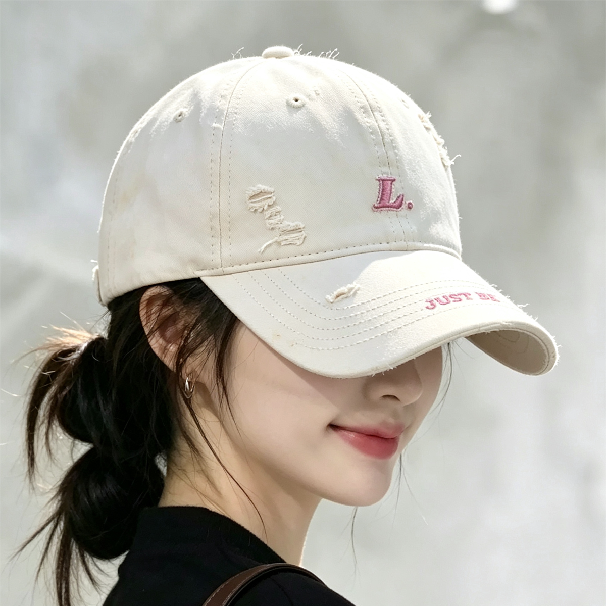 春秋ins破洞字母棒球帽女遮脸