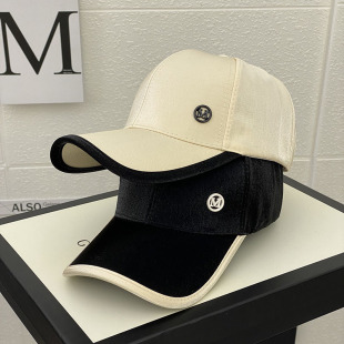 帽子女春秋绸缎M标时尚百搭鸭舌帽夏季休闲逛街遮阳防晒棒球帽潮