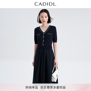 冰絲假兩件精致氣質減齡裙子 CADIDL卡迪黛爾氣質針織連衣裙女夏裝