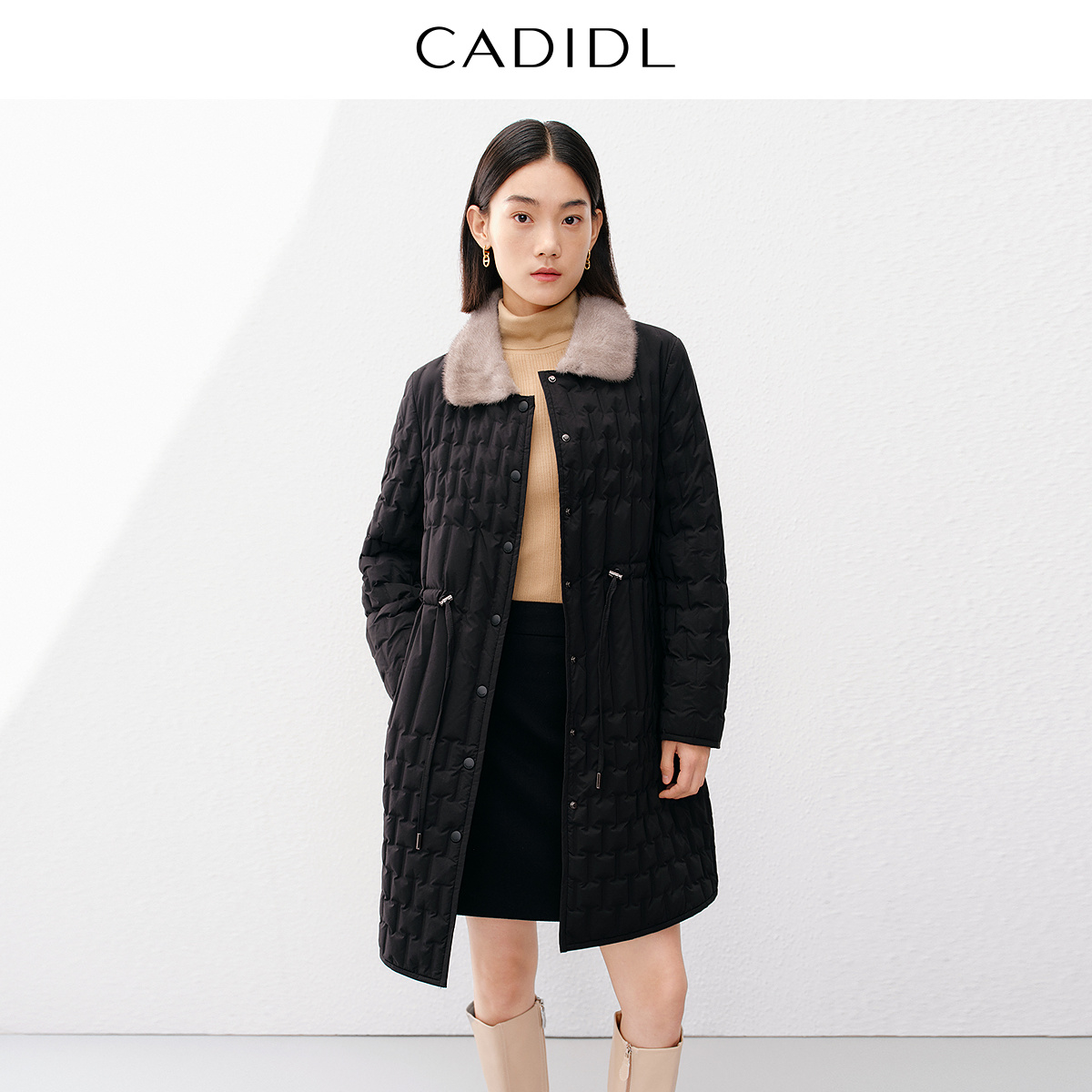 【白鹅绒】CADIDL卡迪黛尔年冬季气质百搭水貂毛领羽绒服外套女